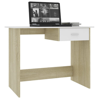 Desk White and Sonoma Oak 100x50x76 cm Engineered Wood