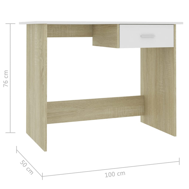 Desk White and Sonoma Oak 100x50x76 cm Engineered Wood