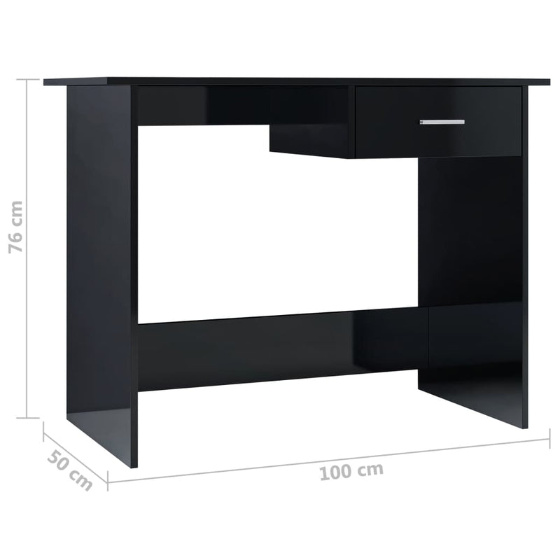 Desk High Gloss Black 100x50x76 cm Engineered Wood