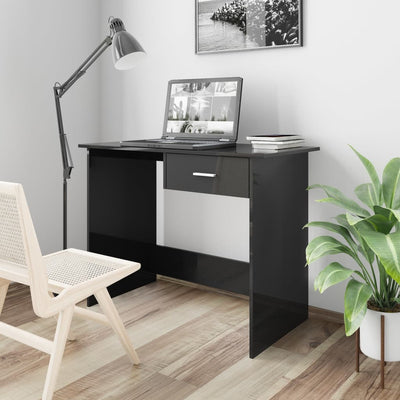 Desk High Gloss Black 100x50x76 cm Engineered Wood