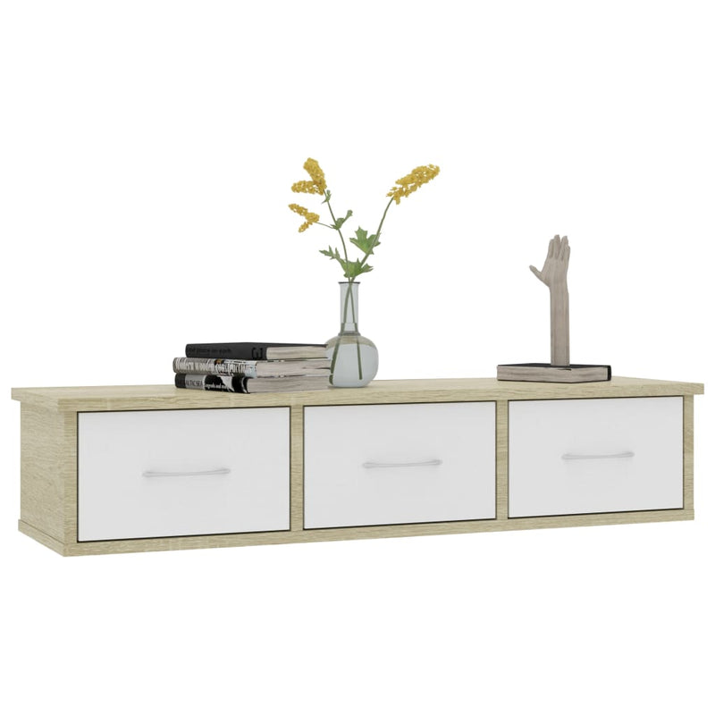 Wall-mounted Drawer Shelf White and Sonoma Oak 88x26x18.5 cm Engineered Wood