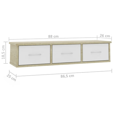 Wall-mounted Drawer Shelf White and Sonoma Oak 88x26x18.5 cm Engineered Wood