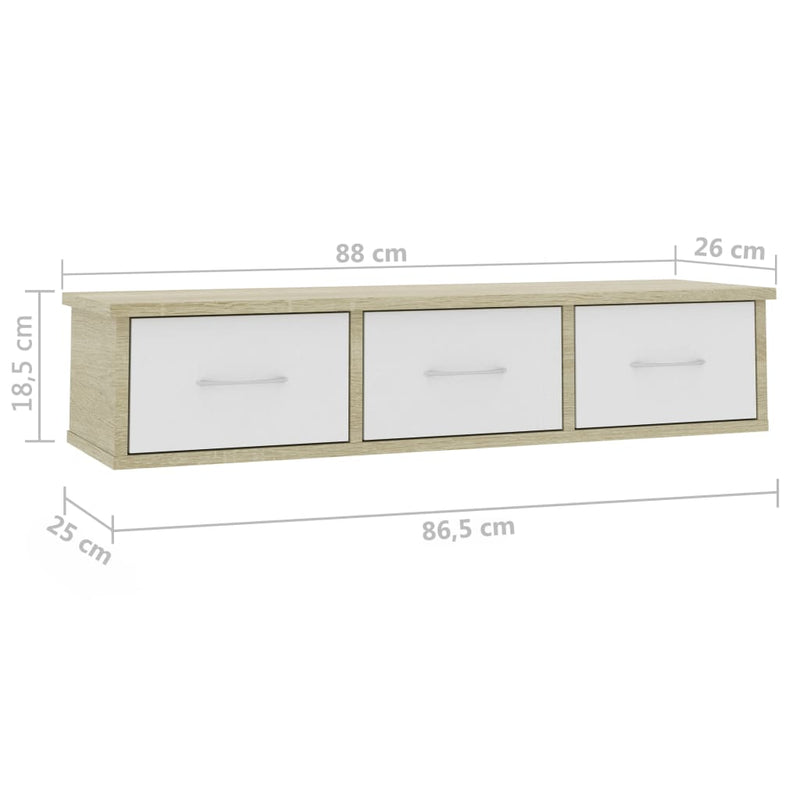 Wall-mounted Drawer Shelf White and Sonoma Oak 88x26x18.5 cm Engineered Wood