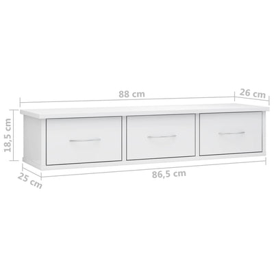 Wall-mounted Drawer Shelf High Gloss White 88x26x18.5 cm Engineered Wood