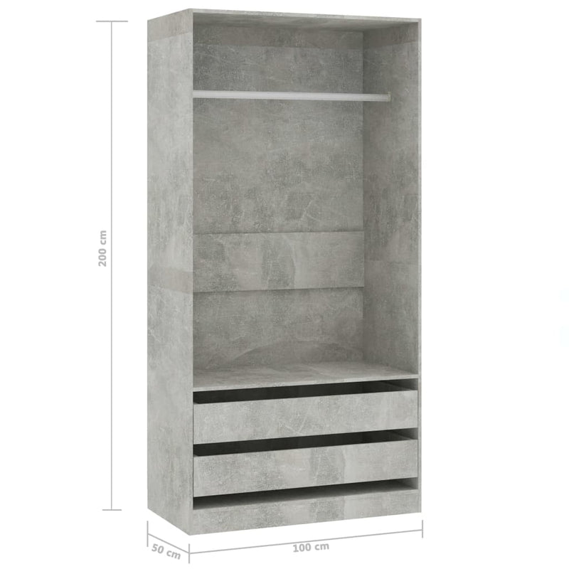 Wardrobe Concrete Grey 100x50x200 cm Engineered Wood