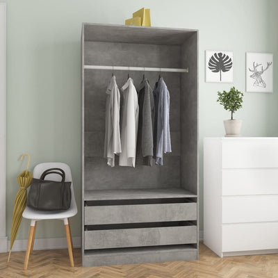 Wardrobe Concrete Grey 100x50x200 cm Engineered Wood