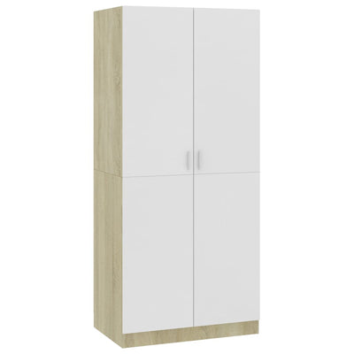 Wardrobe White and Sonoma Oak 80x52x180 cm Engineered Wood