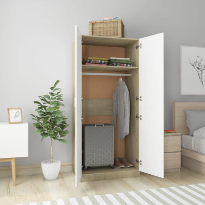 Wardrobe White and Sonoma Oak 80x52x180 cm Engineered Wood