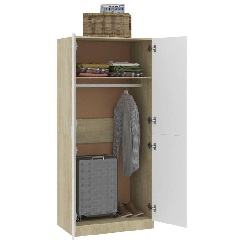 Wardrobe White and Sonoma Oak 80x52x180 cm Engineered Wood