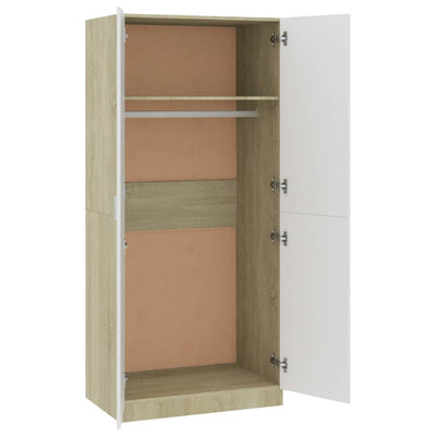 Wardrobe White and Sonoma Oak 80x52x180 cm Engineered Wood