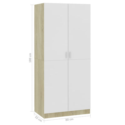 Wardrobe White and Sonoma Oak 80x52x180 cm Engineered Wood