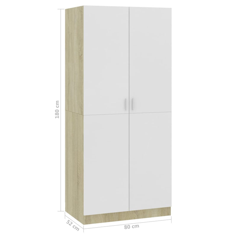 Wardrobe White and Sonoma Oak 80x52x180 cm Engineered Wood