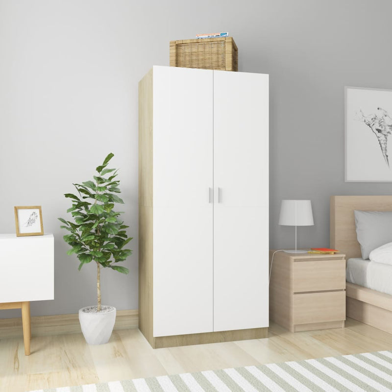 Wardrobe White and Sonoma Oak 80x52x180 cm Engineered Wood