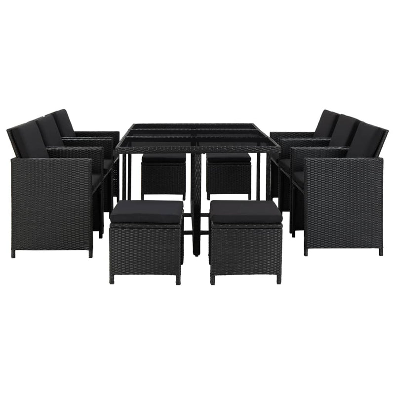 11 Piece Outdoor Dining Set with Cushions Poly Rattan Black