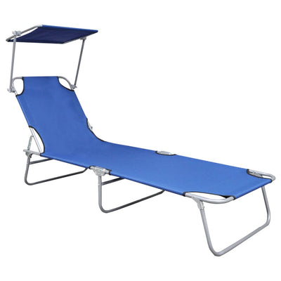 Folding Sun Lounger with Canopy Blue Aluminium