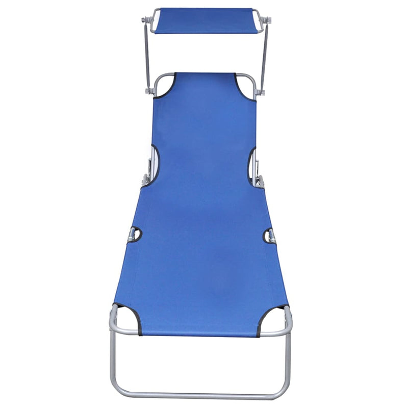 Folding Sun Lounger with Canopy Blue Aluminium