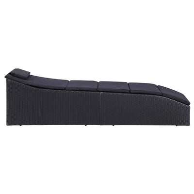 Sunbed with Cushion Poly Rattan Black