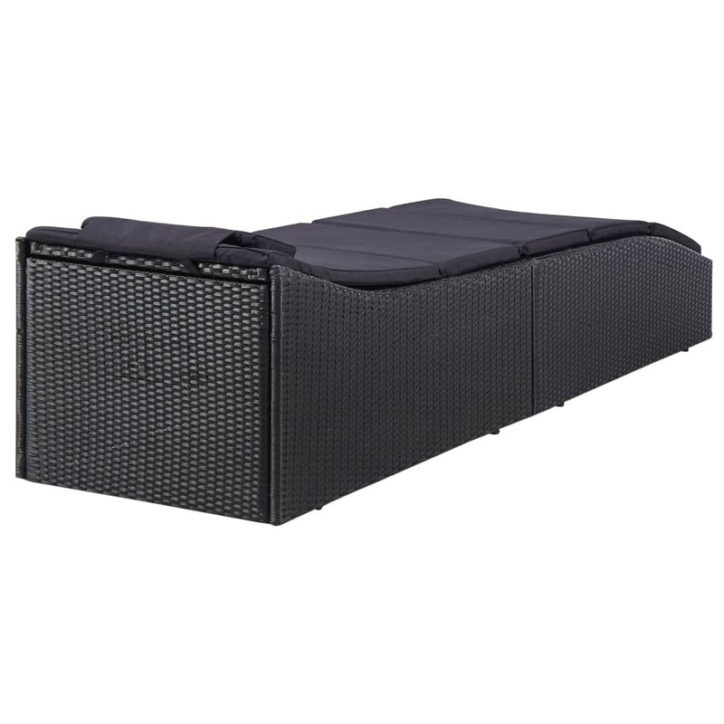 Sunbed with Cushion Poly Rattan Black