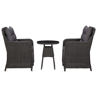 Garden Chairs 2 pcs with Tea Table Poly Rattan Black