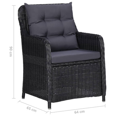 Garden Chairs 2 pcs with Tea Table Poly Rattan Black