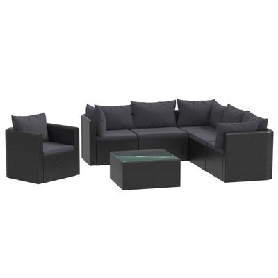 7 Piece Garden Lounge Set with Cushions Poly Rattan Black