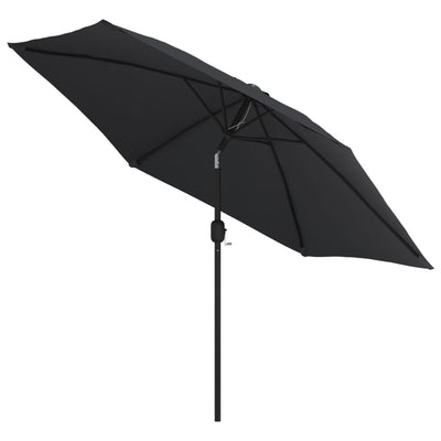 Garden Parasol with LED Lights and Steel Pole 300 cm Black