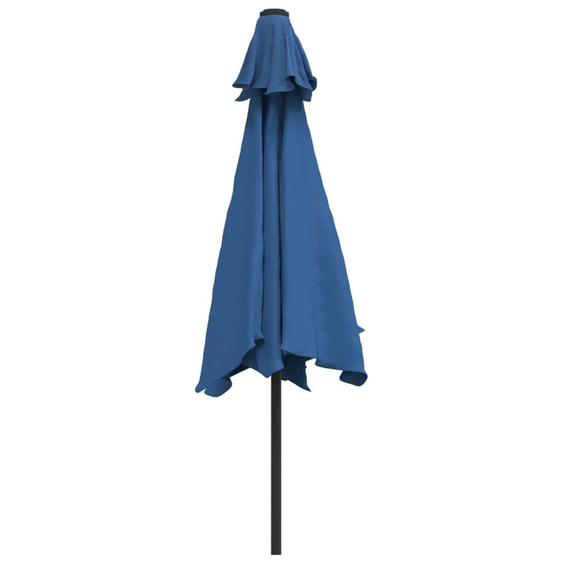 Garden Parasol with LED Lights and Steel Pole 300 cm Azure