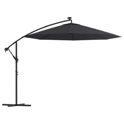 Cantilever Garden Parasol with LED Lights and Steel Pole 300 cm Black