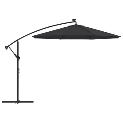 Cantilever Garden Parasol with LED Lights and Steel Pole 300 cm Black