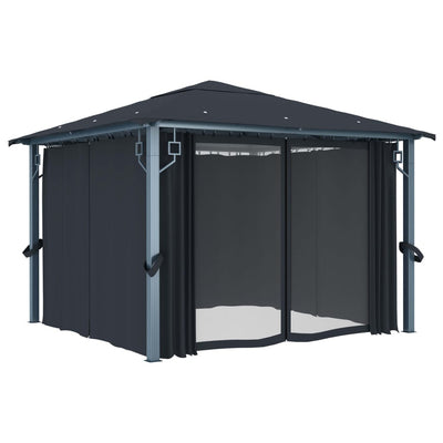 Gazebo with Curtain 300x300 cm Anthracite Aluminium