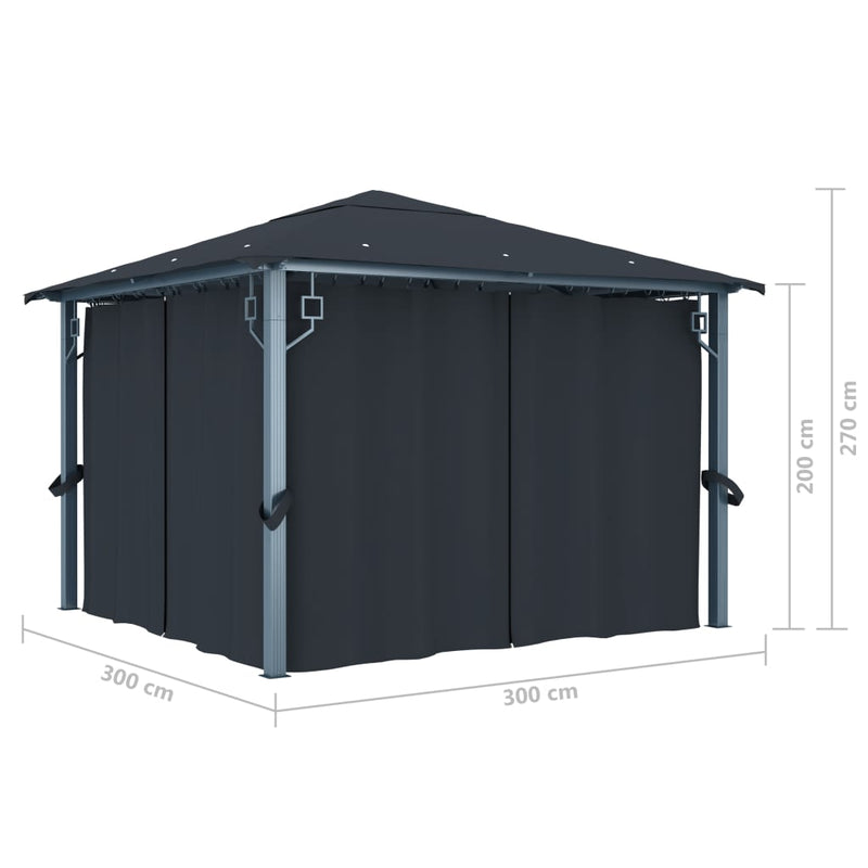 Gazebo with Curtain 300x300 cm Anthracite Aluminium