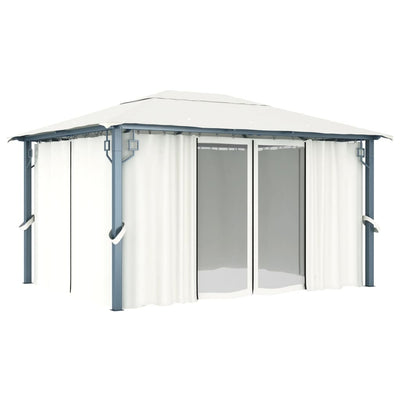 Gazebo with Curtain 400x300 cm Cream Aluminium