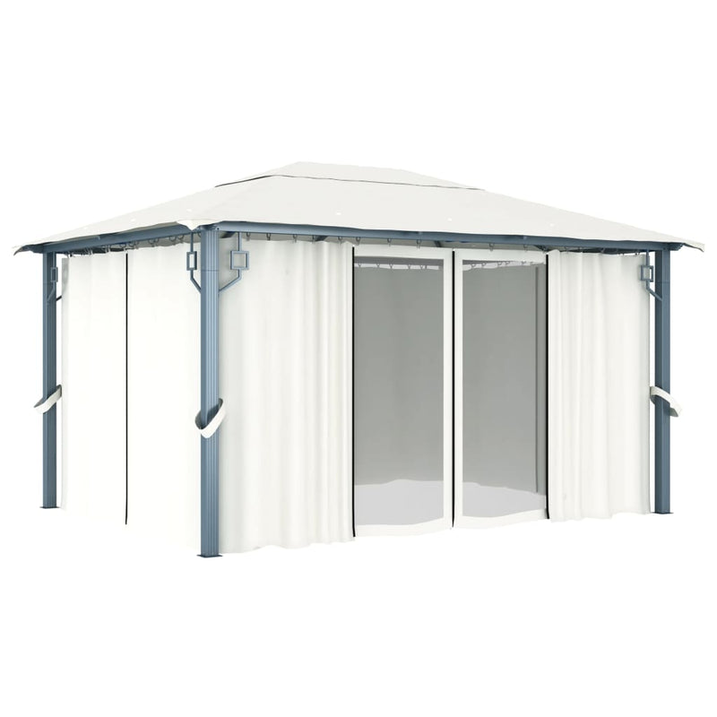 Gazebo with Curtain 400x300 cm Cream Aluminium