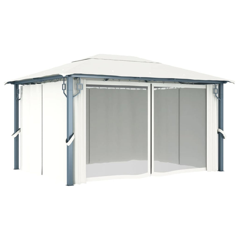 Gazebo with Curtain 400x300 cm Cream Aluminium