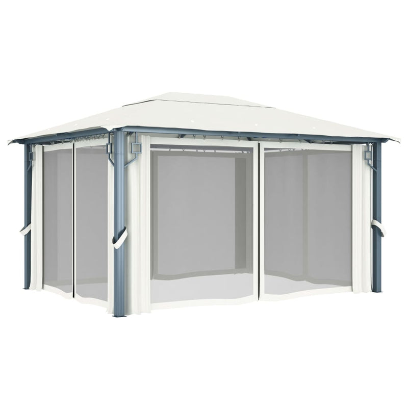 Gazebo with Curtain 400x300 cm Cream Aluminium