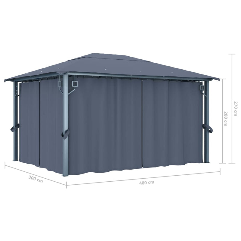 Gazebo with Curtain 400x300 cm Anthracite Aluminium