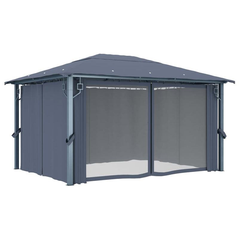 Gazebo with Curtain 400x300 cm Anthracite Aluminium