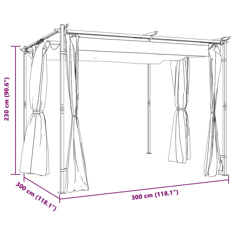 Gazebo with Curtains 3x3 m Anthracite Steel