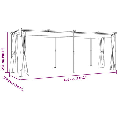 Gazebo with Curtains 3x6 m Cream Steel