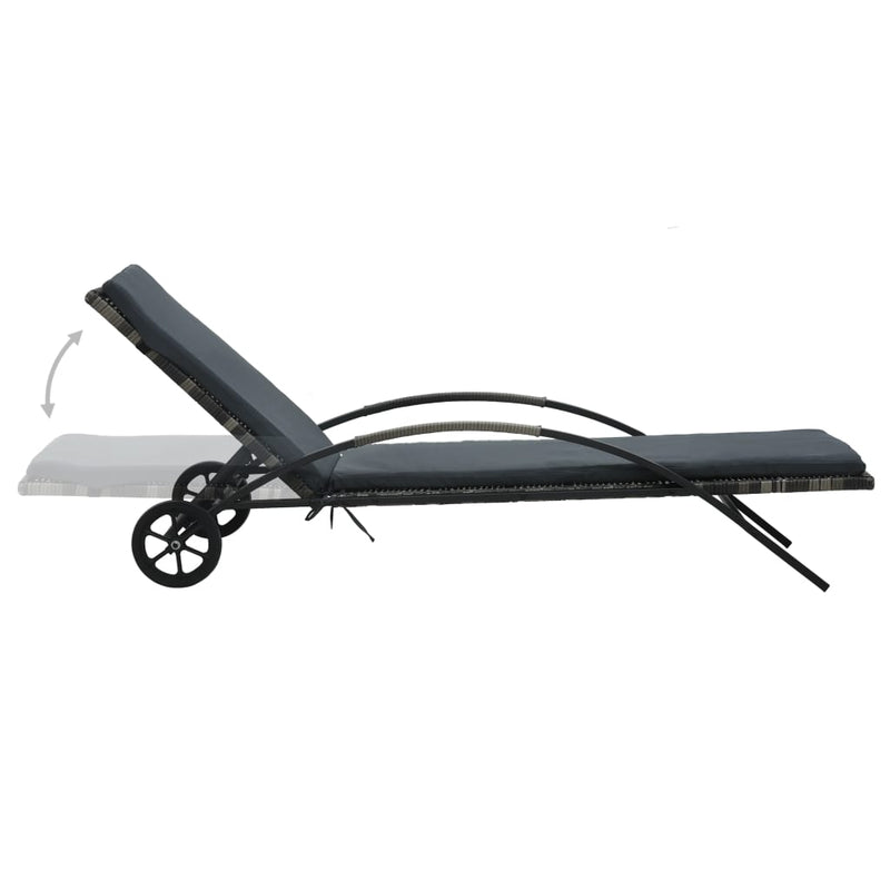 Sun Lounger with Cushion & Wheels Poly Rattan Anthracite