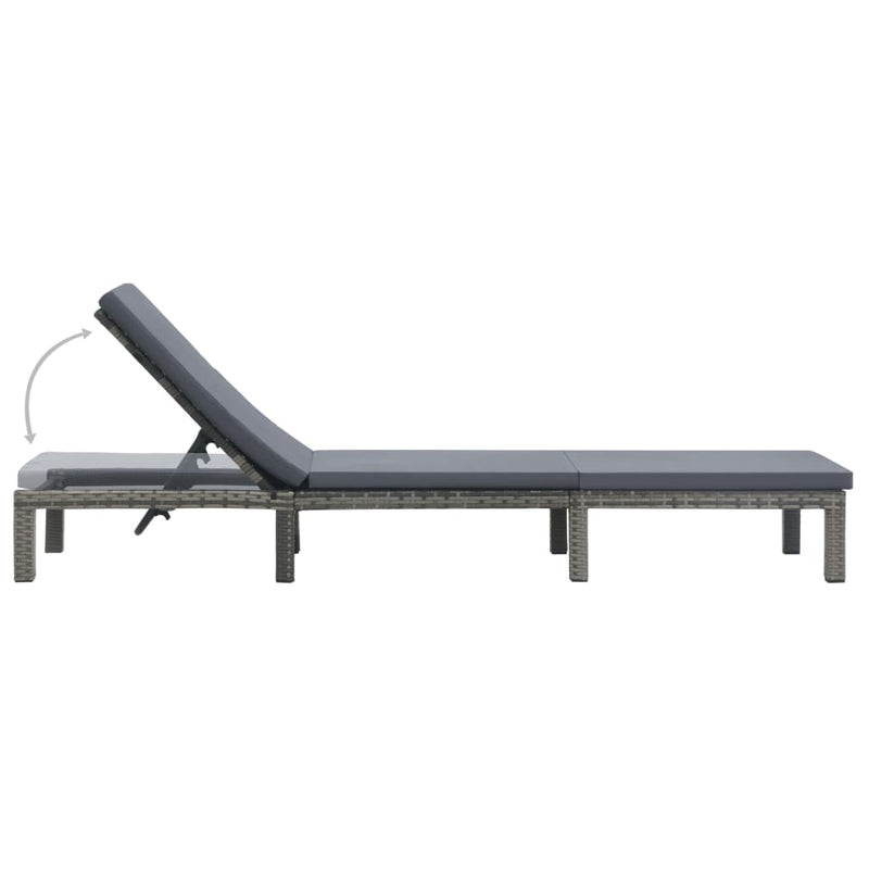 Sun Lounger with Cushion Poly Rattan Anthracite