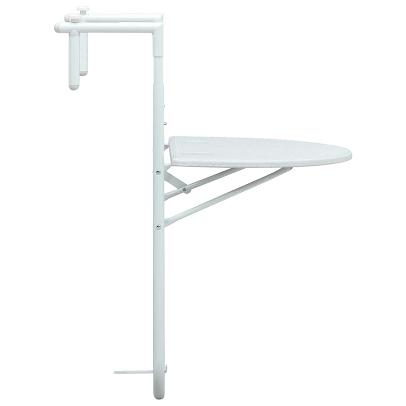 Hanging Balcony Table White 60x64x83.5 cm Plastic Rattan Look