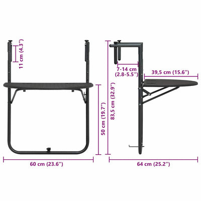 Hanging Balcony Table Brown 60x64x83.5 cm Plastic Rattan Look