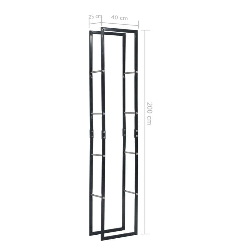 Firewood Rack Black 40x25x200 cm Steel