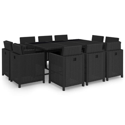 11 Piece Outdoor Dining Set with Cushions Poly Rattan Black