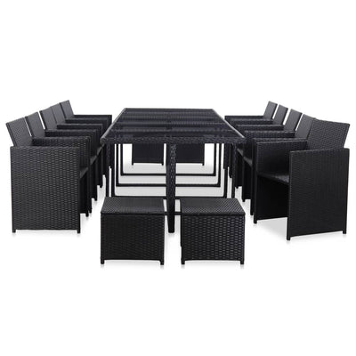 15 Piece Outdoor Dining Set with Cushions Poly Rattan Black