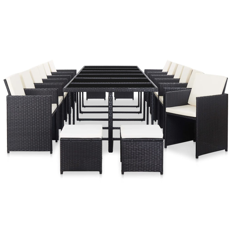 17 Piece Outdoor Dining Set with Cushions Poly Rattan Black