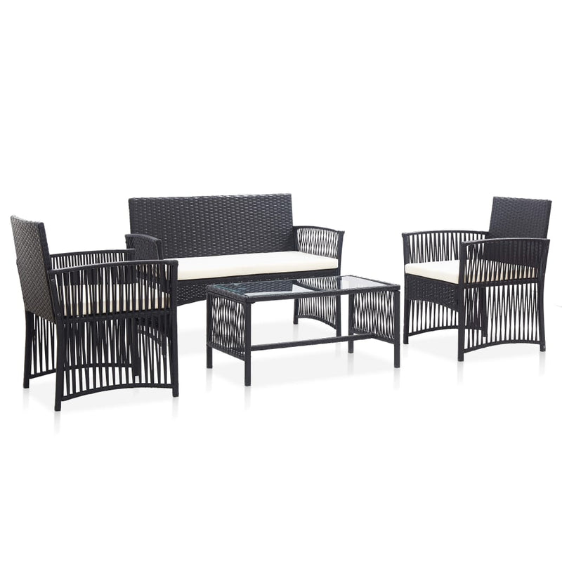 4 Piece Garden Lounge Set with Cushion Poly Rattan Black