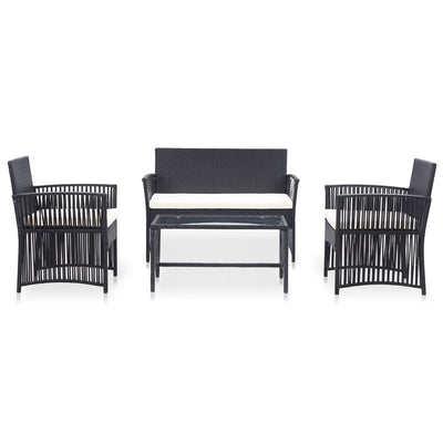 4 Piece Garden Lounge Set with Cushion Poly Rattan Black