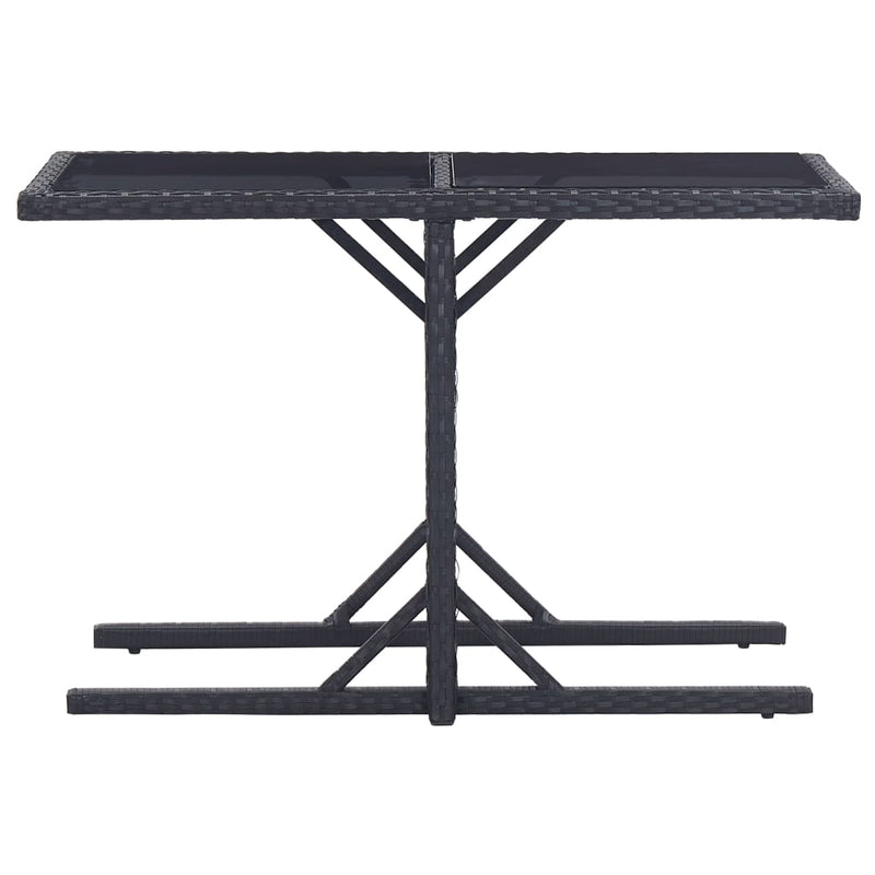 Garden Table Black 110x53x72 cm Glass and Poly Rattan